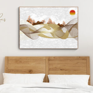 Tableau Moderne "Vagues Abstraites et Forêt d'Automne