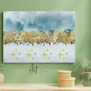Tableau Abstrait "Éclats Dorés sous un Ciel Bleu